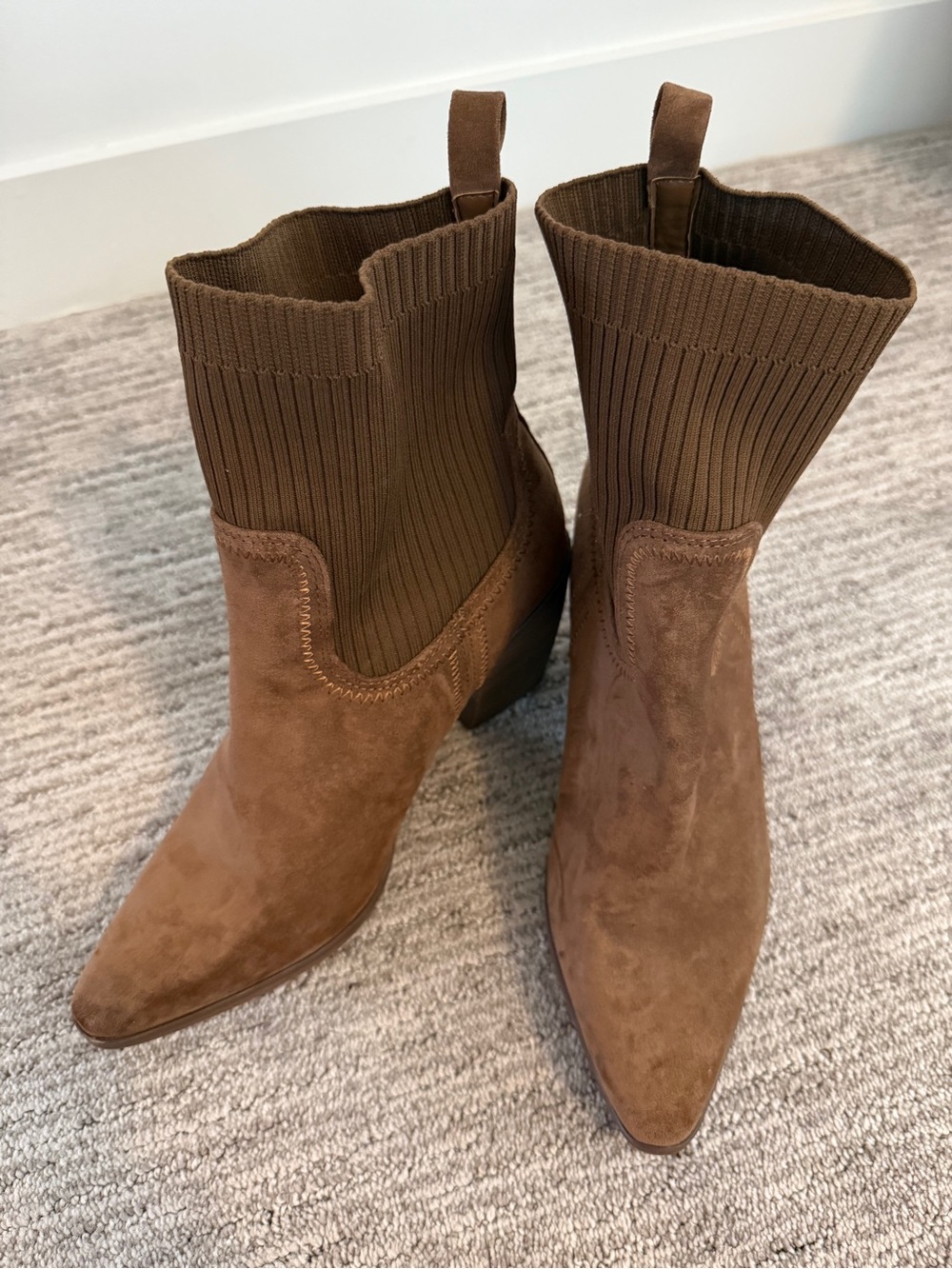 Target Brown Suede Pointed-Toe Ribbed Ankle Boots